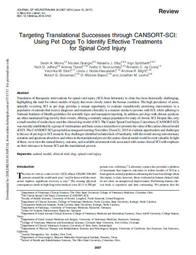 Targeting Translational Successes through CANSORT-SCI
