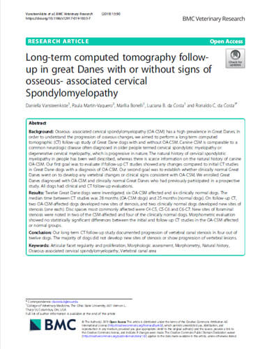 Long-term Clinical and Computed Tomography Follow-up Study in Great Danes with Signs of Cervical Spondylomyelopathy