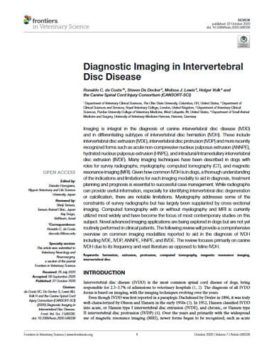 Diagnostic imaging in intervertebral disc disease. Frontiers in Veterinary Science. In press (2020)