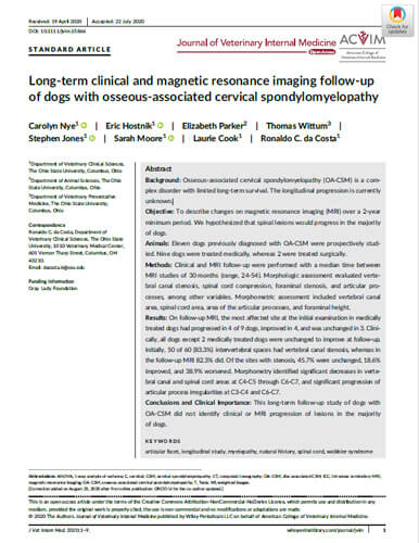  Long-term clinical and magnetic resonance imaging follow-up of dogs with osseous-associated cervical spondylomyelopathy
