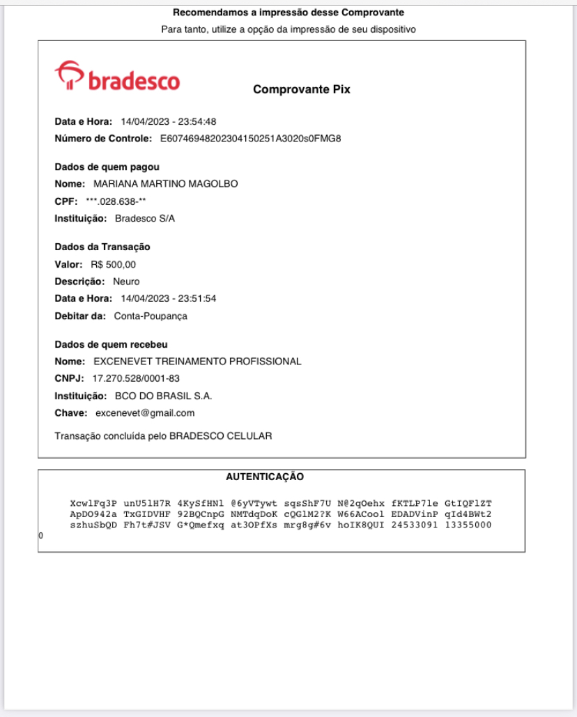 Comprovante Pix: Recomendamos A Impressão Desse Comprovante